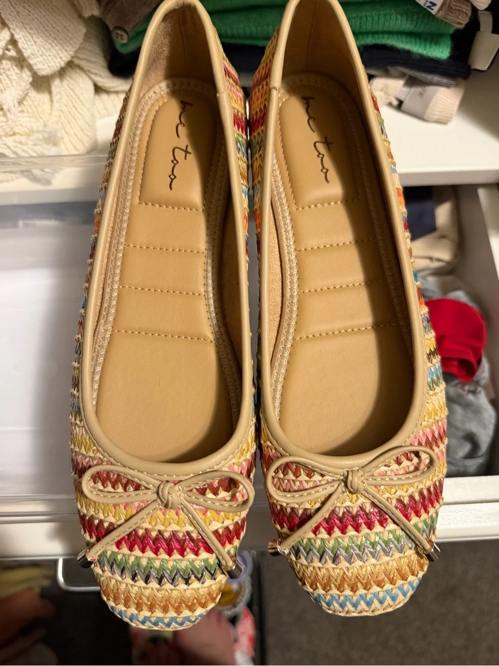 Me Too Natural Multi-Color Woven Ballet Flats - Neutral Trim. Size 8 1/2. New
